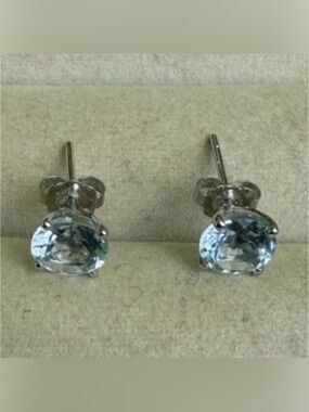 Genuine Aquamarine 14KT White Gold Stud Earrings